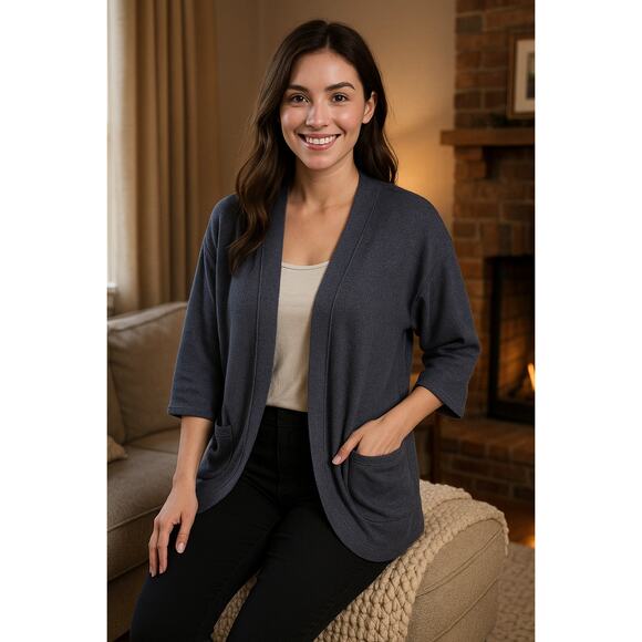 J Jill Pure Jill Open Front Cardigan Sz S Petite Stretch Cotton Modal Blend Cozy - Picture 2 of 10